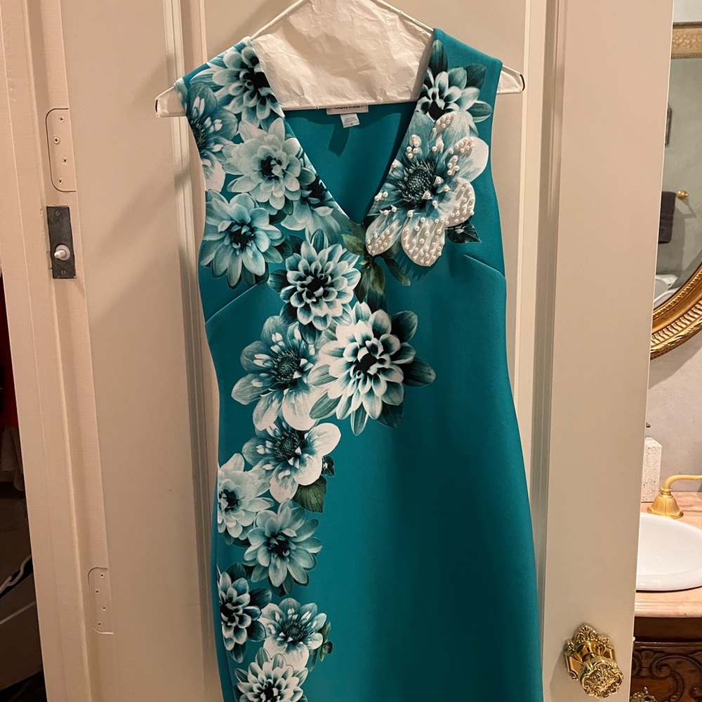 Calvin Klein green floral dress with pearl accents - size 4